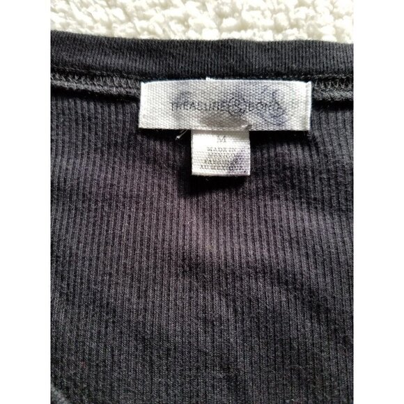 TREASURE AND BOND WOMENS BLACK LONG SLEEVE V-NECK RIB KNIT TOP SIZE MEDIUM - Picture 6 of 9